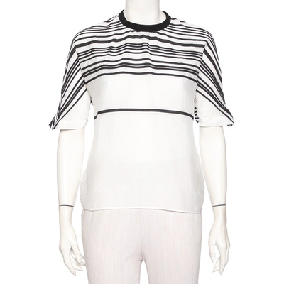 Pre-owned Emporio Armani White Cotton & Silk Striped Detail T-shirt L