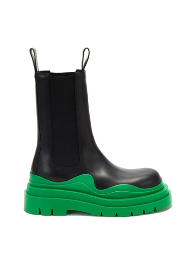 Bottega Veneta Men's The Tire Leather Chunky Chelsea Boots In Black Amalfi Blue
