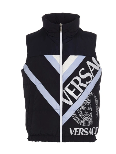 Versace Logo-print Padded Gilet In Black