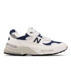 New Balance Made In Us 992 Leather And Mesh Trainers In White With Blue