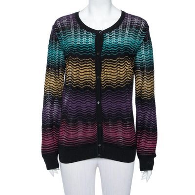 Pre-owned M Missoni Multicolor Wave Patterned Knit Button Front Cardigan L