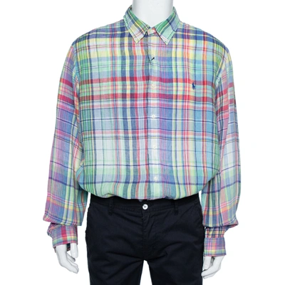 Pre-owned Ralph Lauren Multicolor Checkered Ocean Wash Linen Slim Fit Shirt Xxl