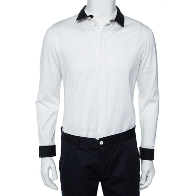 Pre-owned Emporio Armani White Cotton Contrast Wool Trim Button Front Shirt Xl