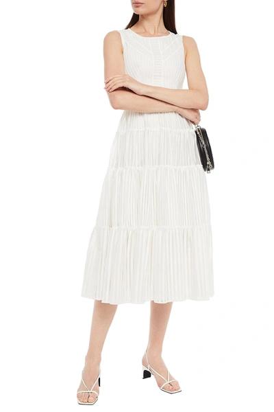 Maje Raya Gathered Jacquard Midi Dress In White | ModeSens