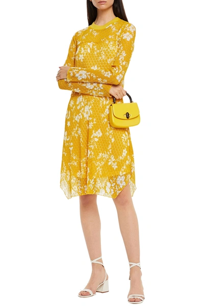 See By Chloé Floral-print Plissé-lace Dress In Yellow