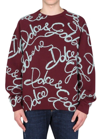 Dolce & Gabbana All-over Logo Embroidered Sweatshirt In Bordeaux