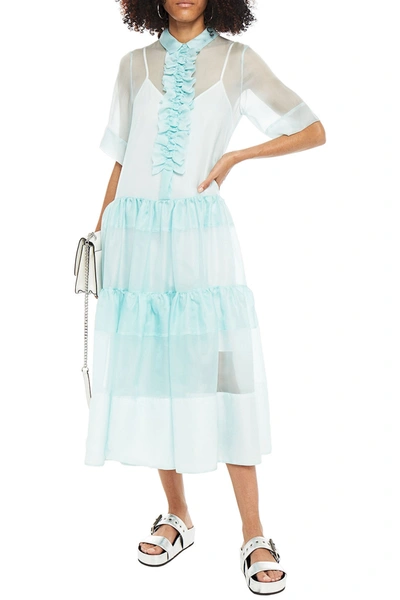 Lee Mathews Gemma Tiered Ruffled Silk-organza Midi Dress In Sky Blue