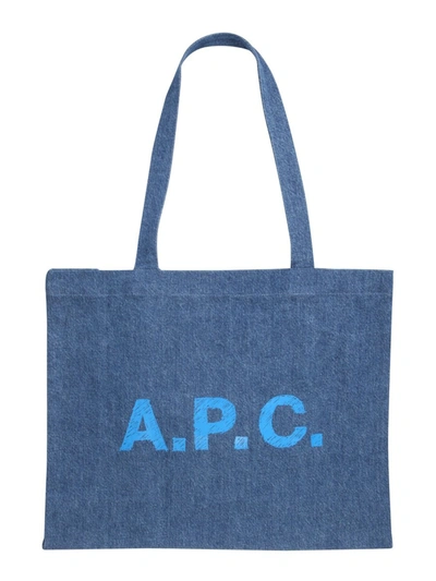 Apc Diane Logo-print Denim Shopping Tote In Dark Blue