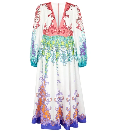 Zimmermann Nina V-neck Floral-print Linen Midi Dress In Mehrfarbig