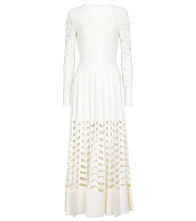 Alaïa Square-neck Laser-cut Pleated Maxi Dress In 030 Ivoire