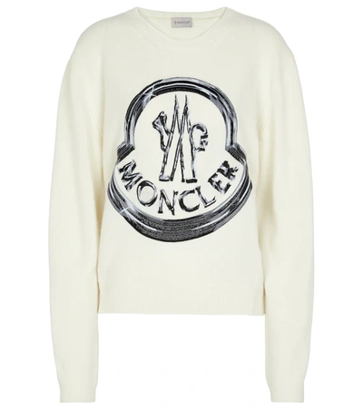 Moncler Brand-embroidered Wool And Cashmere-blend Jumper In White