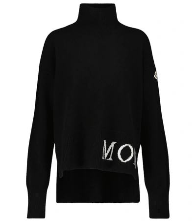 Moncler Logo Oversize Virgin Wool & Cashmere Jumper In Black