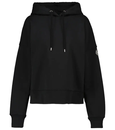 Moncler Logo Back Cotton Blend Hoodie In Black