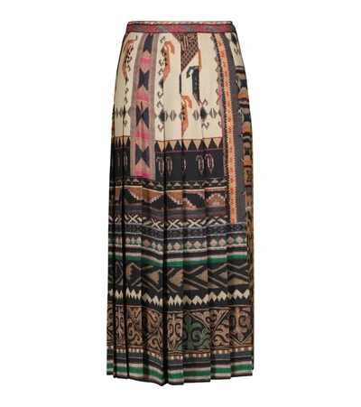 Etro Wool And Silk Embroidery-like Printed Pleated Skirt In Multicolor