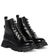 ALEXANDER MCQUEEN WANDER SHEARLING-TRIMMED LEATHER COMBAT BOOTS,P00598590