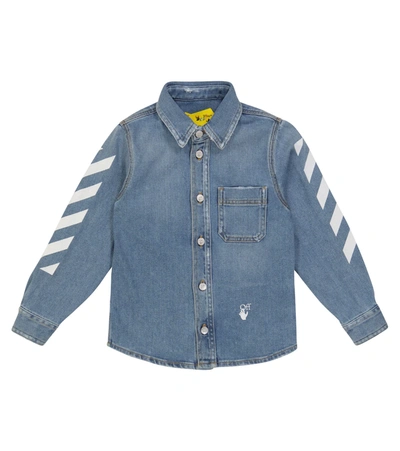 Off-white Kids Overshirt In Blue Denim With Logo And Diagonals In 데님