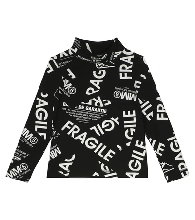 Mm6 Maison Margiela Girls Black Kids Fragile Graphic-print Stretch-cotton Top 10-16 Years 10 Years