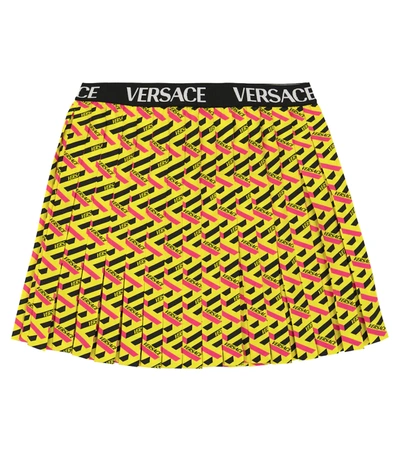 Versace Kids' Logo印花打褶半身裙 In Yellow