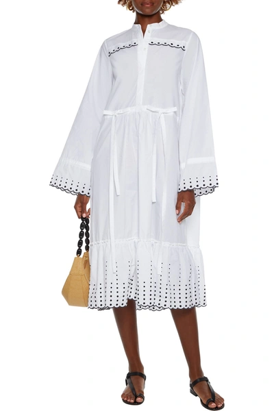 See By Chloé Bow-detailed Embroidered Cotton-poplin Midi Dress In White