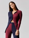 Staud Milton Colour-block Ribbed-knit Cardigan In Navy,bordeaux
