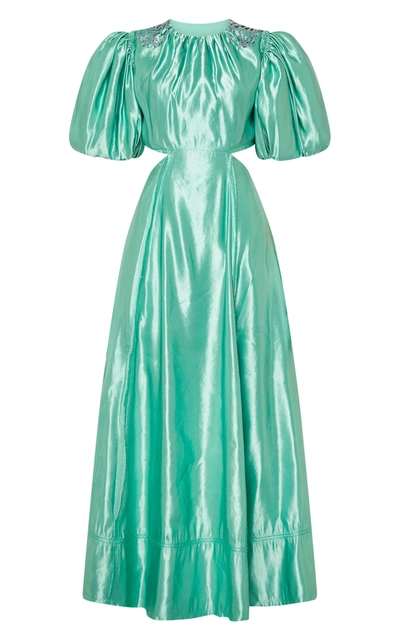 Aje Women's Relic Embellished Linen-blend Open-back Midi Dress In Green