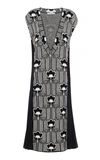 Prada Floral Wool And Crepe Dress In Black,white