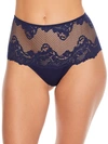 Le Mystere Lace Allure High Waist Thong In Navy