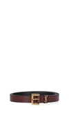 Saint Laurent Laque Ysl Monogram Leather Belt In Brown
