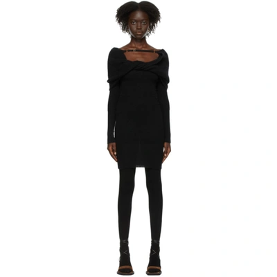 Jacquemus Ascua Off-the-shoulder Ribbed-knit Dress In Black