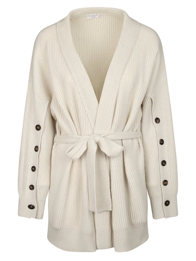 Brunello Cucinelli Buttoned-sleeves Cashmere Cardigan In Neutrals