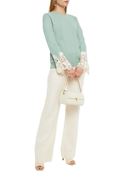 Valentino Guipure Lace-trimmed Stretch-knit Jumper In White