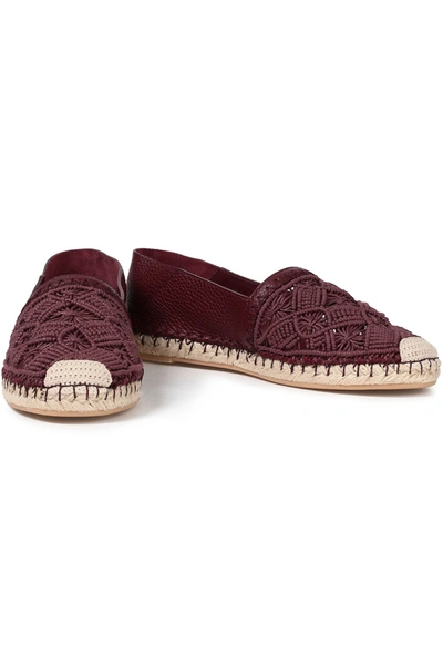 Valentino Garavani Macramé-paneled Leather Collapsible-heel Espadrilles