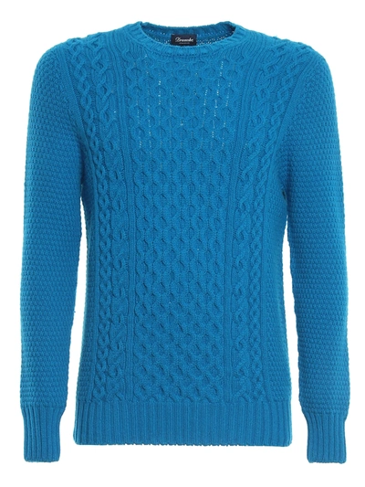 Drumohr Cable Knit Sweater In Light Blue