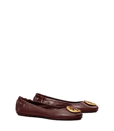 Tory Burch Minnie Travel Ballet Flats, Leather In Plum/ Gold