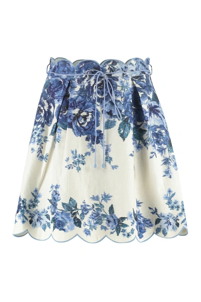 Zimmermann Aliane Scalloped Floral-print Linen Shorts In Multi