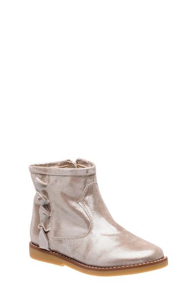 Elephantito Girl's Ruffle-trim Metallic Leather Booties, Kids In Blush