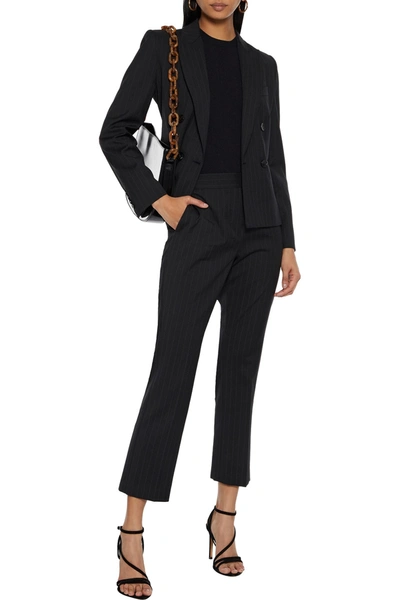 Max Mara Cropped Pinstriped Wool Straight-leg Pants In Black