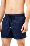 Vilebrequin Men's Moorise Micro-turtle Jacquard Swim Trunks In Blue