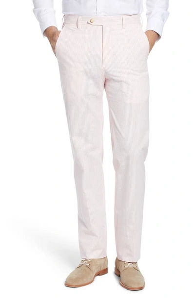 Berle Flat Front Seersucker Pants In Pink