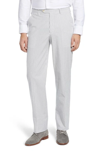 Berle Flat Front Seersucker Trousers In Grey