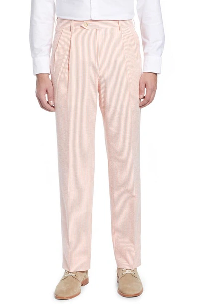 Berle Pleated Seersucker Cotton Dress Trousers In Pattern