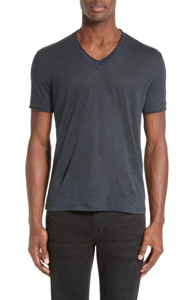 John Varvatos Linen Slim Fit V-neck T-shirt In Midnight