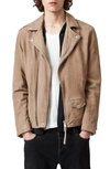 Allsaints Milo Leather Regular Fit Biker Jacket In Mushroom Brown