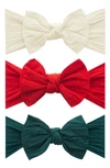 Baby Bling Babies' Bow Stretch Headband In Ivory/ Cherry/ Forest Green