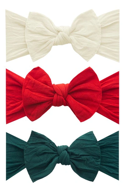 Baby Bling Babies' Bow Stretch Headband In Ivory/ Cherry/ Forest Green