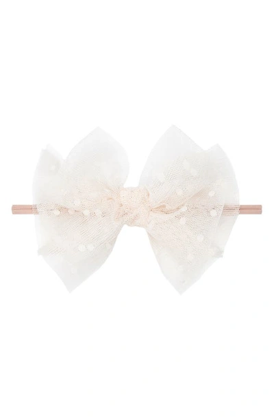 Baby Bling Tulle Fab Bow Headband In Blush/ Oatmeal