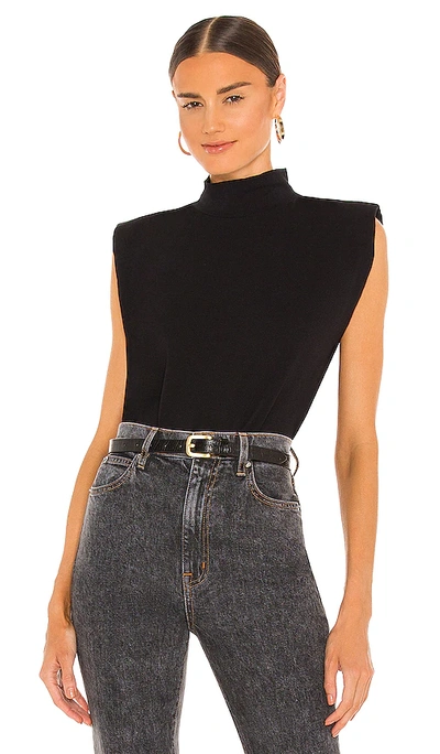 Sanctuary Mock Neck Shoulder Pad Tee In Black