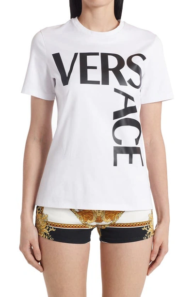Versace Oversize Logo Cotton Graphic Tee In White