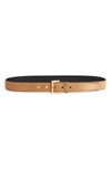 Saint Laurent Logo Skinny Suede Belt In Naturel Dark