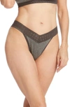 Hanky Panky Dream Lace Trim Modal Original Rise Thong In Heather Grey,granite